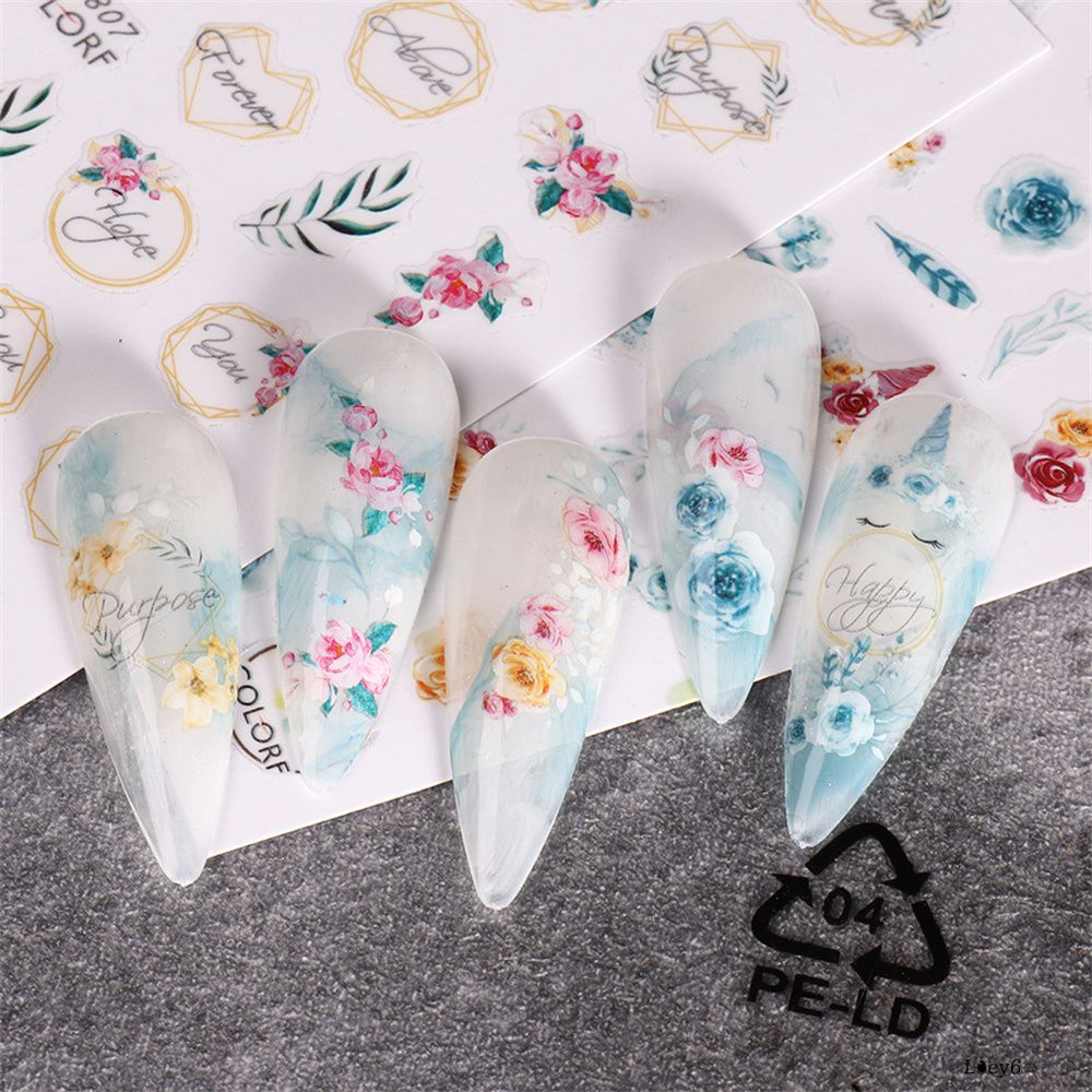 Mới Dán Móng Tay Mùa Xuân Và Mùa Hè Vẽ Tay Hoa Hoa Hồng Trang Viên Bướm Cô Gái Lưng Keo 3D Dán Móng Tay LOEY1
