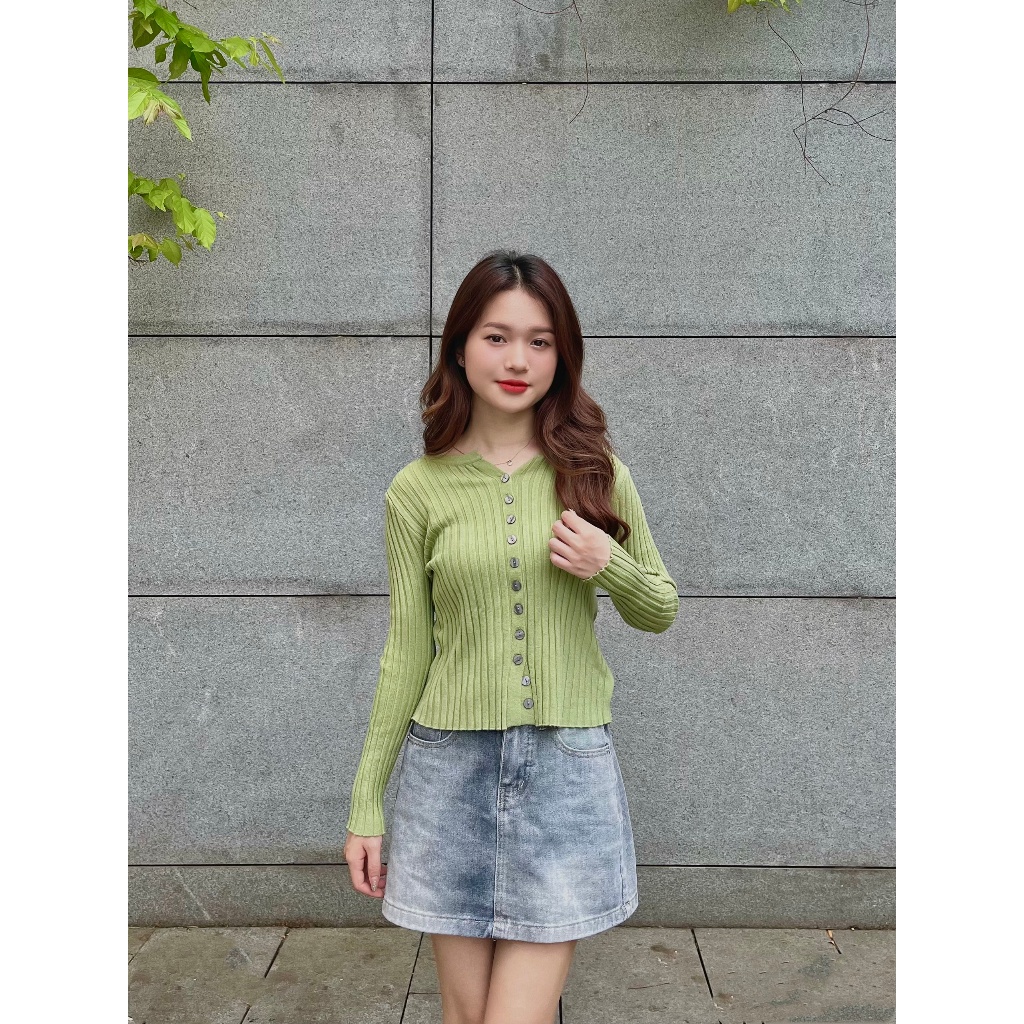 ÁO LEN GÂN tăm cúc nhỏ dọc - . - Aolen10029_P2K4