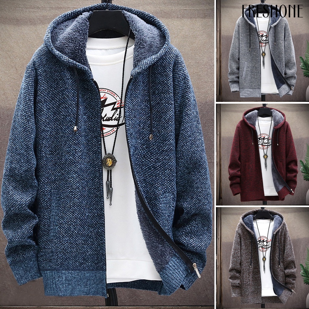 Áo Khoác cardigan Dệt Kim Màu Trơn Tay Dài Có Túi Khóa Kéo Thời Trang Xuân Thu Cho Nam