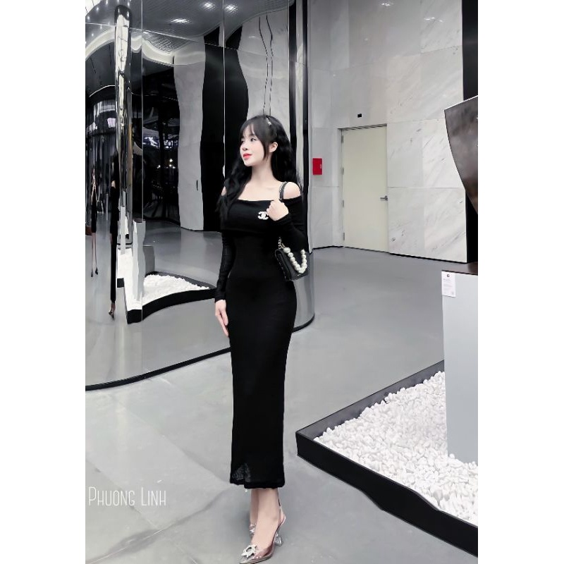 Váy body trễ vai dáng dài sang chảnh hết nấc Black friday shop e TẶNG  KÈM TANG  CÀI  váy  xinh lung linh nh  ce 🥰🥰