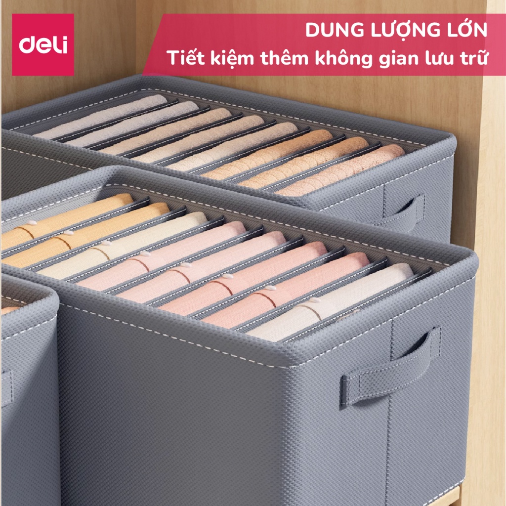 Hộp Vải Đựng Quần Áo Chia 7,9,11 Ngăn Khung Cứng Có Nắp Giúp Sắp Xếp Quần Áo Đồ Lót Gọn Gàng