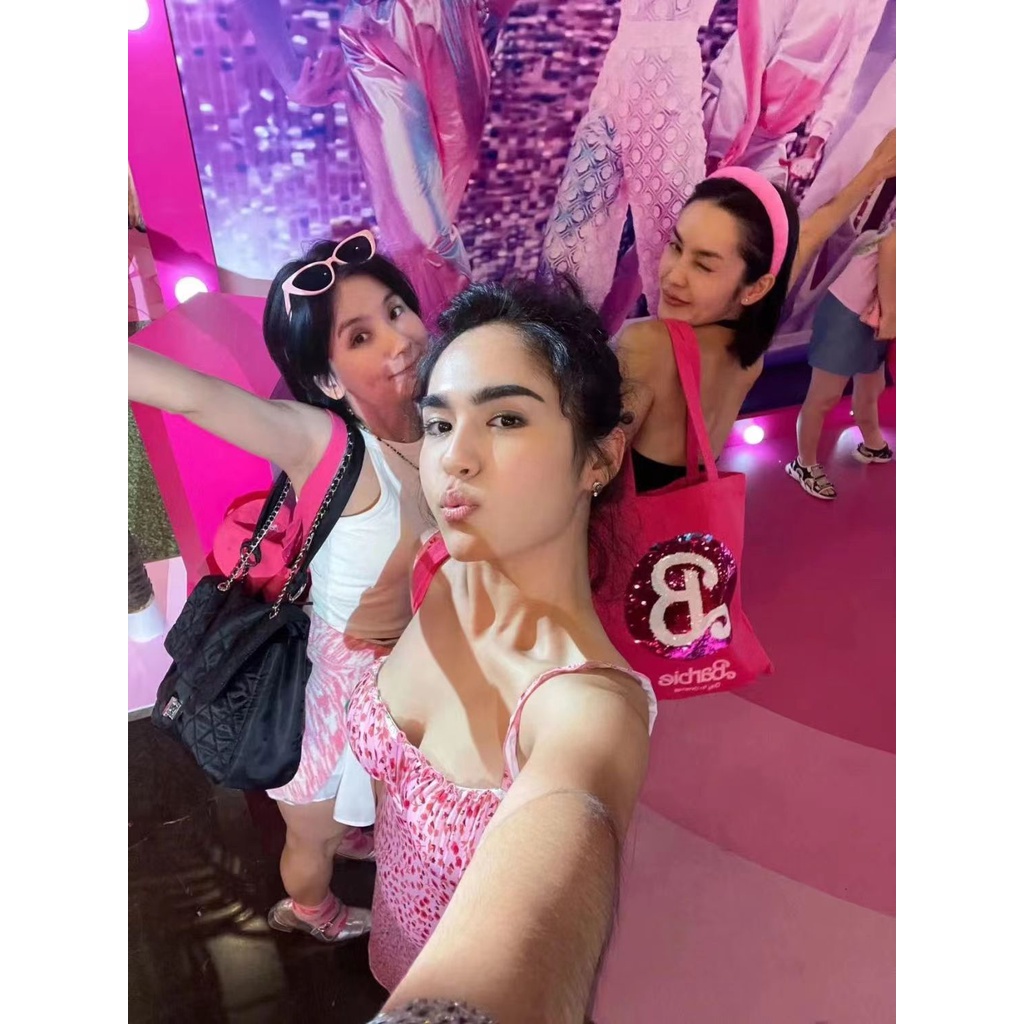 Túi Hồng Búp Bê barbie riconini Hoa Hồng! Túi Xách Tay Bằng Vải canvas Cỡ Lớn Thêu Trang Trí Dễ Thương Dành Cho Nữ