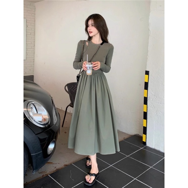 Đầm Đen Dáng Chữ a Tay Dài Phong Cách Pháp Thời Trang Xuân Thu Cho Nữ
