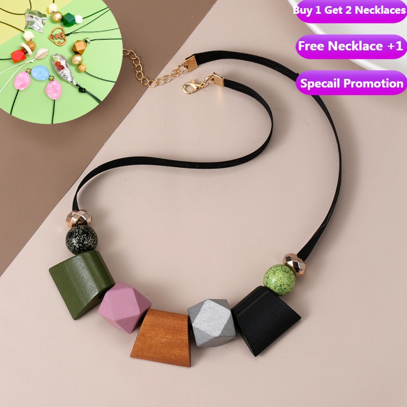 Vòng Cổ Hạt Gỗ Bản Lớn Nhiều Màu Sắc bohemia Cổ Điển [Gửi Ngẫu Nhiên]