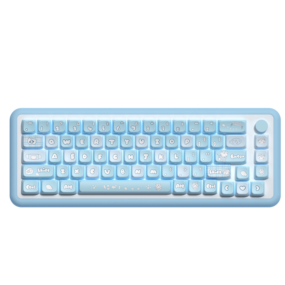 Sick Cat Blue Cute Cartoon Keycaps 138/158 Keys MDA Profile Bàn Phím Cơ 138 / 158 Phím Họa Tiết Mèo Hoạt Hình Dễ Thương