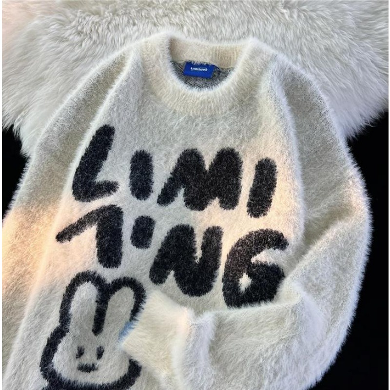 Áo Khoác sweater Dệt Kim Dáng Rộng In Hình Cá Ngựa / Thỏ Kiểu retro Nhật Bản Thời Trang Thu Đông Cho Nam