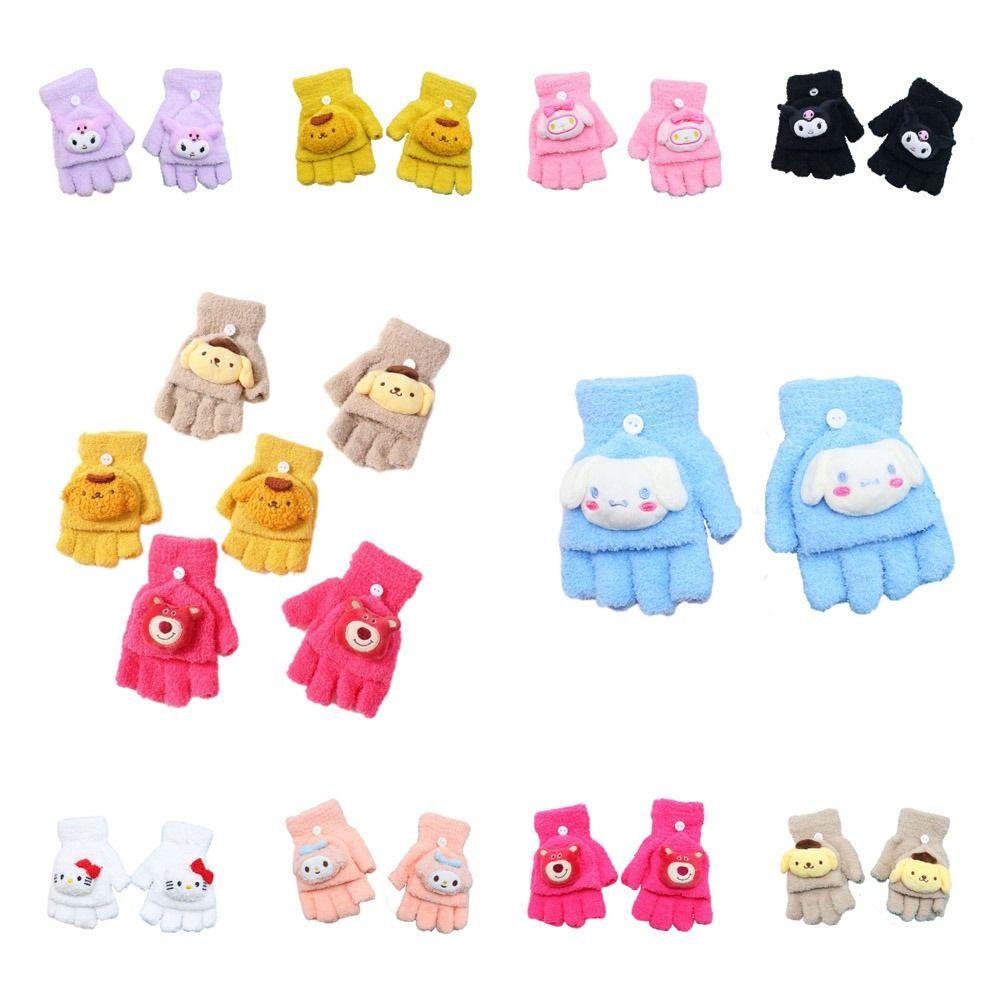 Găng Tay Bông kuromi, cinnamoroll melody Nửa Ngón, Dễ Thương, Găng Tay Lái Xe Nửa Ngón, Găng Tay Mùa Đông Dày Dặn, Có Thể Dùng Màn Hình Cảm Ứng,