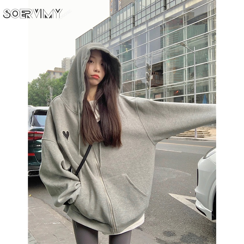 Áo khoác hoodie SOERVIMY WWY2391GWY38Z230919 phối khóa kéo thoải mái thời trang cổ điển cho nữ | BigBuy360 - bigbuy360.vn