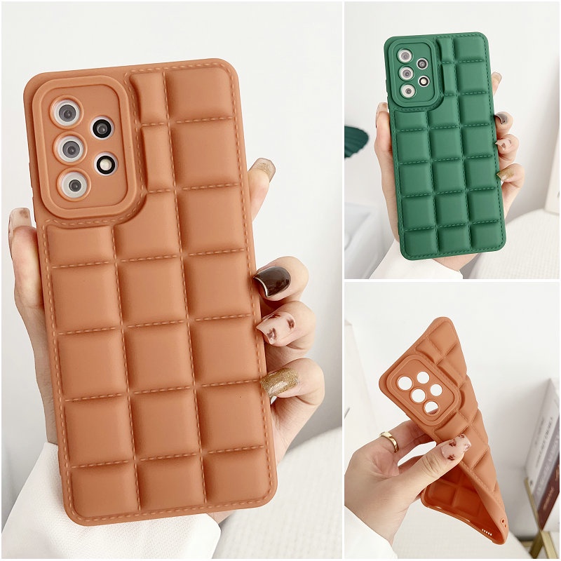 HFG| Ốp lưng Đối với OPPO F9 Pro Reno 5 7 8 8T 10 Pro Plus Type Soft Silicone Green Brown Down Jacket Retro Square Phone Case