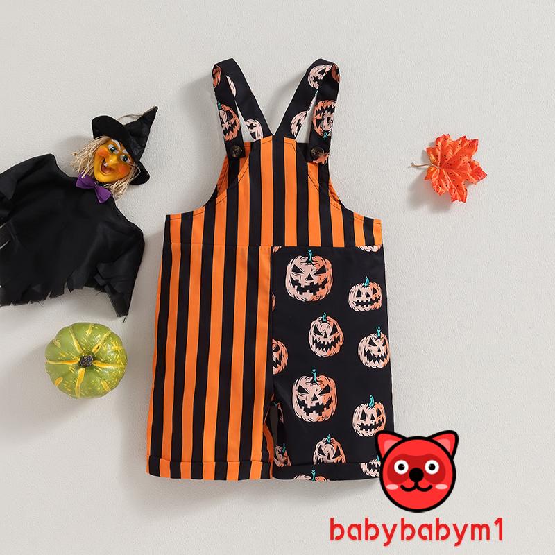 Bab-quần Yếm Sọc In Hình Mèo Bí Ngô Hoạt Hình Cho Trẻ Mới Biết Đi