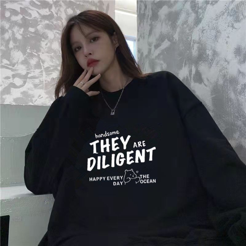 Áo Sweatshirts Mỏng Tay Dài oversize In Họa Tiết Cho Nữ