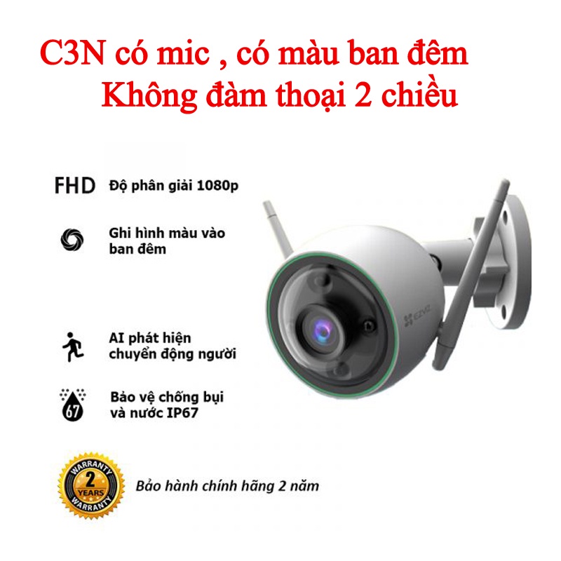 Camera ip wifi ezviz c3tn, c3wn, c3n, c3w, h3c, h3 pro độ phân giải 3k Full HD ban đêm có màu-Báo động còi hú