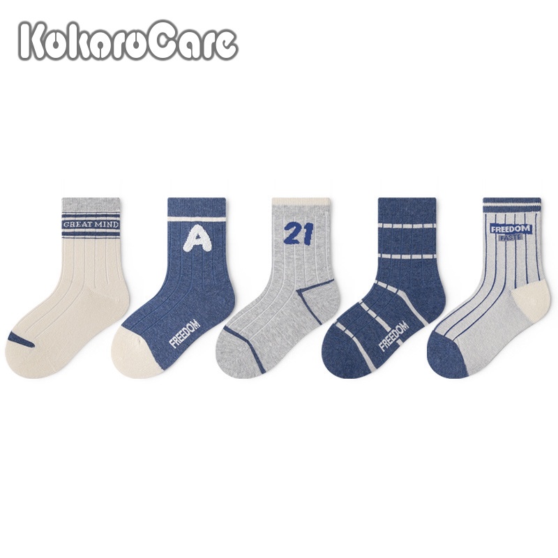 Set 5 Đôi Vớ cotton Cổ Vừa In Số 21 Phong Cách Thể Thao Mới kokorocare ysh-04 2023 Cho Bé Trai s / m / l 1-8 Tuổi