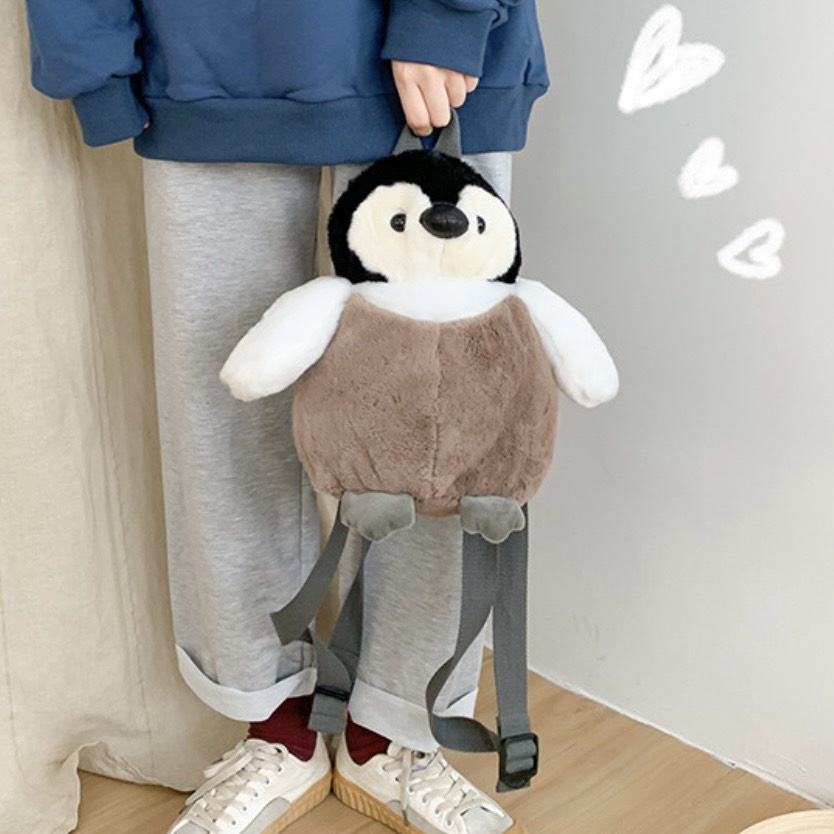 Balo Gấu Nhồi Bông Hình Chim Cánh Cụt Đáng Yêu Cực Thu Hút