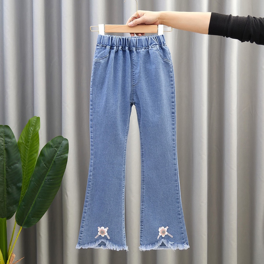 Quần Jean Dài Lưng Cao Co Giãn Tốt Thời Trang Xuân Thu Xinh Xắn Cho Bé Gái