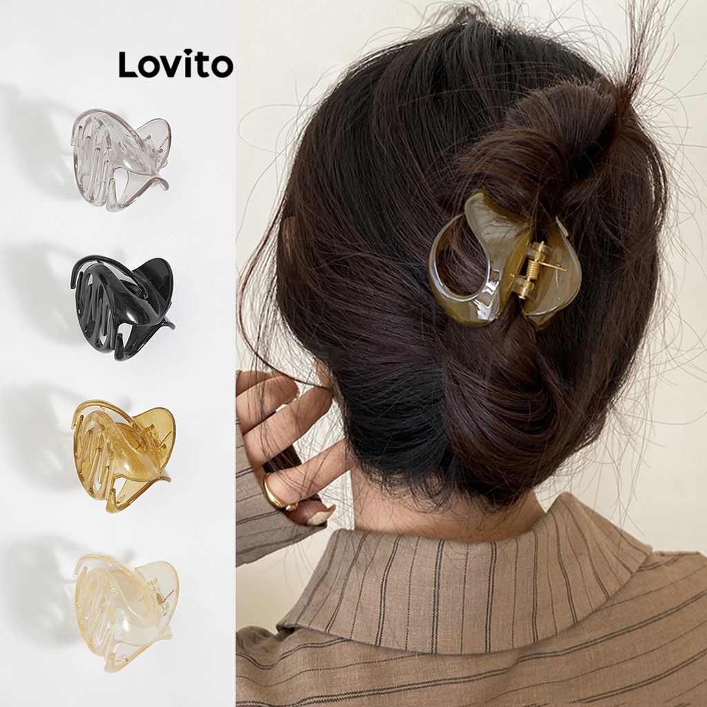 Kẹp tóc Lovito bất đối xứng màu trơn thường ngày cho nữ L63AD105 (Màu nâu/ xám/ sâm panh/ đen)