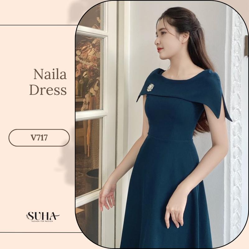 Váy dự tiệc chờm vai che bắp tay to, phối eo cách điệu, Naila Dress V717