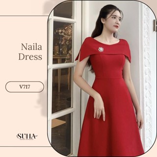 Váy dự tiệc chờm vai che bắp tay to, phối eo cách điệu, Naila Dress V717 [Có hỗ trợ đổi size nếu không vừa]