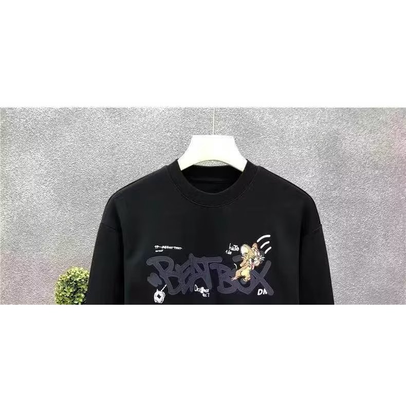 Áo Sweater Cổ Tròn Dáng Rộng In Họa Tiết Hoạt Hình Phong Cách hong kong Thời Trang Xuân Thu Cho Nam