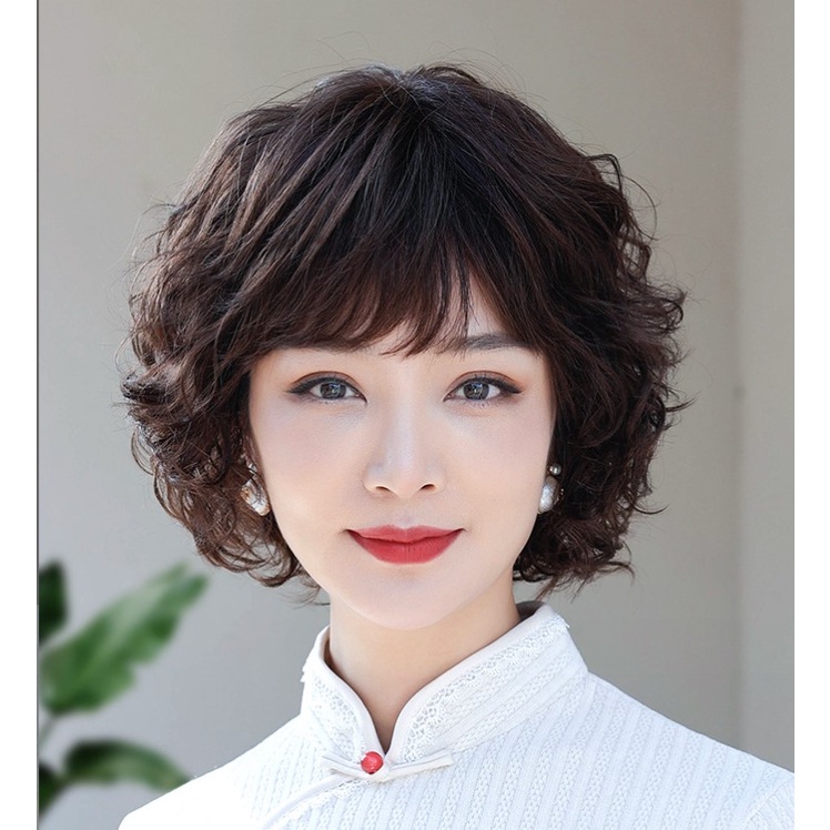 🌿Tặng Lưới🌿 Tóc giả nữ trung niên nguyên đầu tự nhiên - TG48