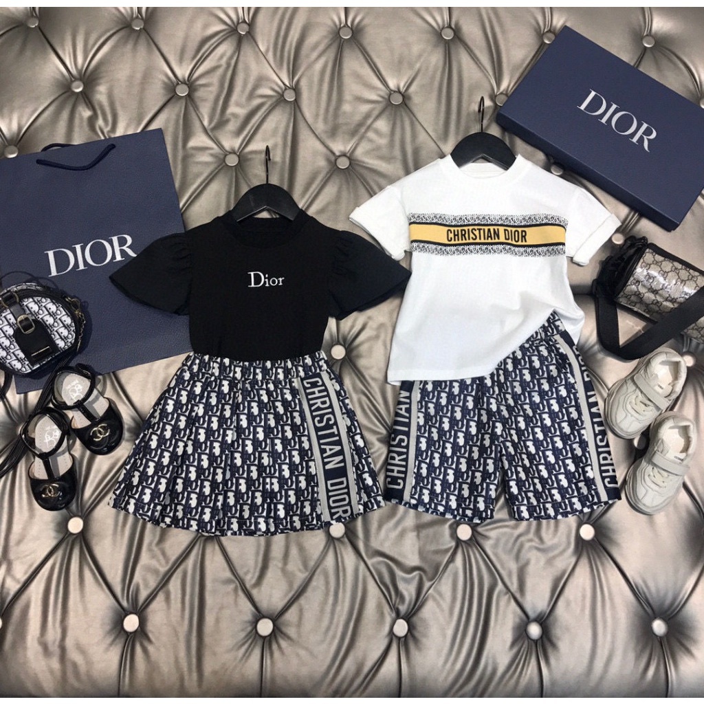 Dior_Kid Set Áo Thun Tay Ngắn Kèm Chân Váy Cho Bé Gái