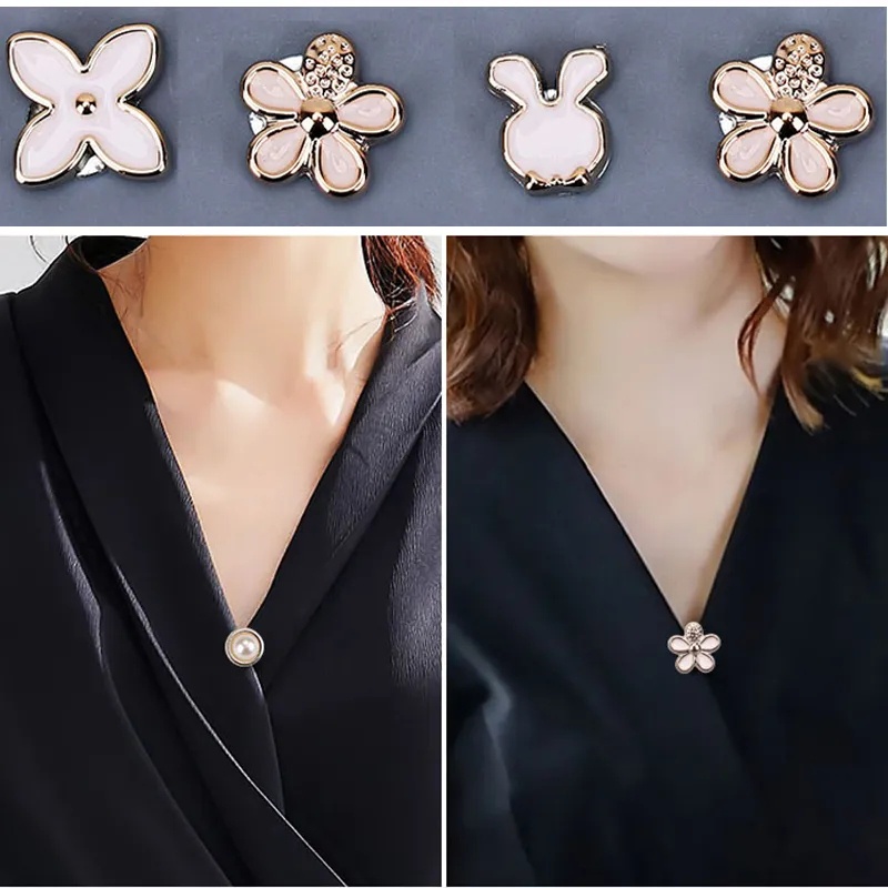 Nút Nam Châm Kim Loại Hình Hoa Trà Đính Ngọc Trai Giả / Kim Cương Giả / Khóa Cài Quần Áo diy Thời Trang Ngăn Chặn Bệnh Thủ Công ac