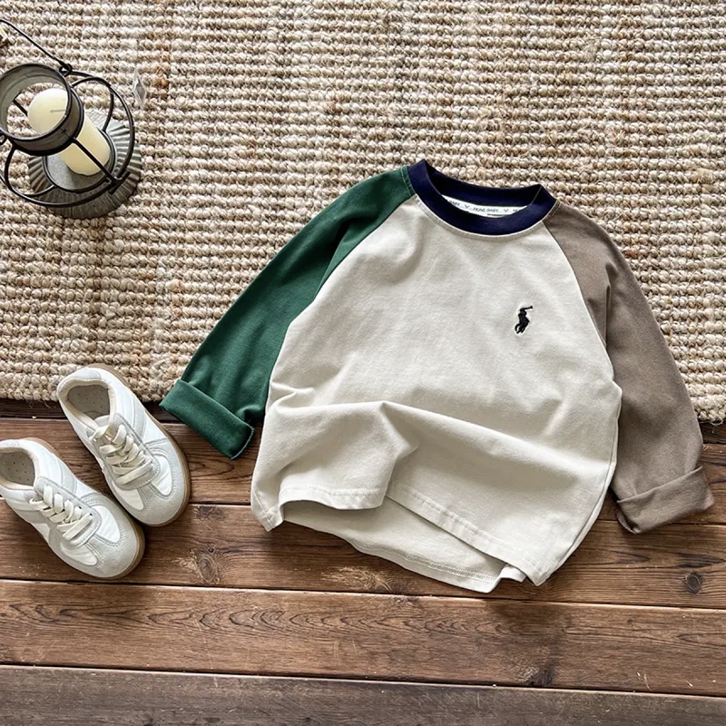 Áo Thun raglan Thêu Họa Tiết Hoạt Hình Phong Cách Hàn Quốc Thời Trang Cho Bé Trai Và Gái