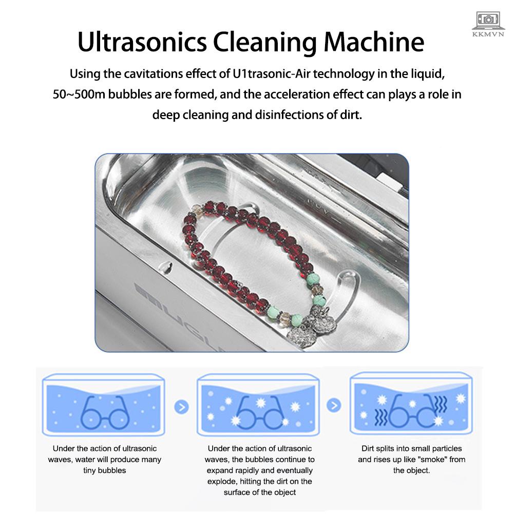 Ultrasonics Cleaning Machine Small Household Stainless Steel Cleaning Machine Glasses Braces Dentures Jewelrys Cleaning Machine 4 Timing Time Level Adjustable Touchable Screen