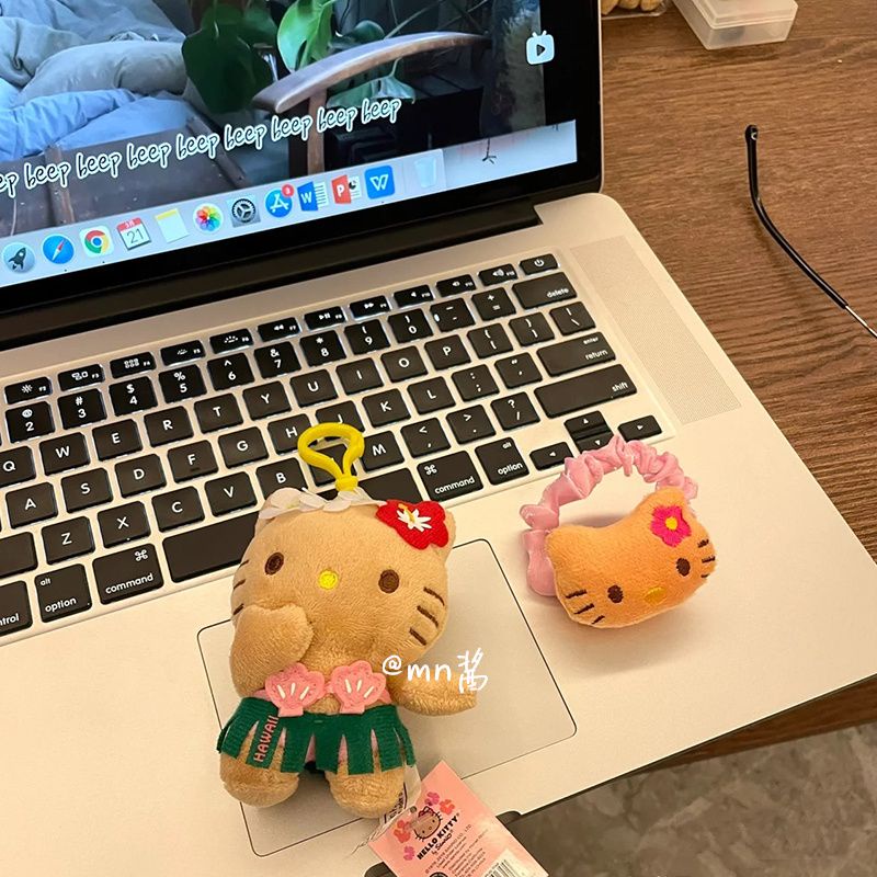 Đen Móc Khóa Da Hình Mèo kitty Phong Cách hawaii Xinh Xắn