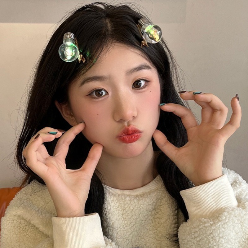 Papaozhu Kẹp Tóc Hình Kéo / Bóng Đèn led Nhỏ Dễ Thương Vui Nhộn Phong Cách Hàn Quốc Dành Cho Bạn Nữ / Trẻ Em