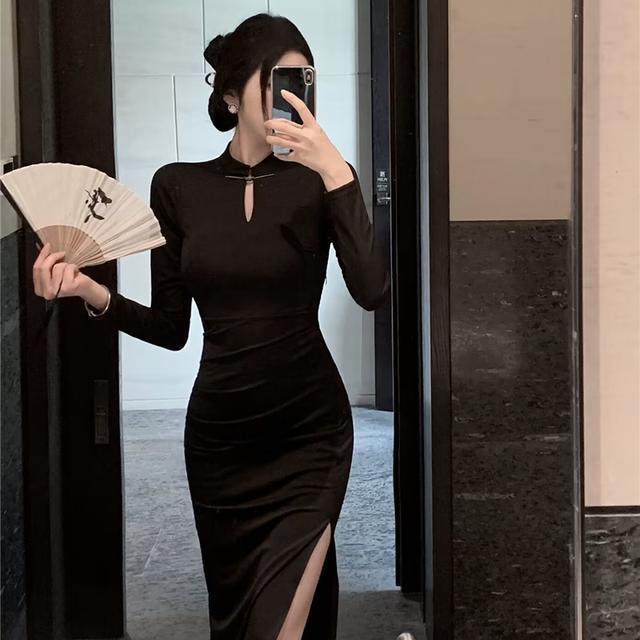 Sườn Xám Cách Tân Thiết Kế Mới Đơn Giản Thời Trang Mùa Thu Đông Theo Phong Cách Trung Hoa