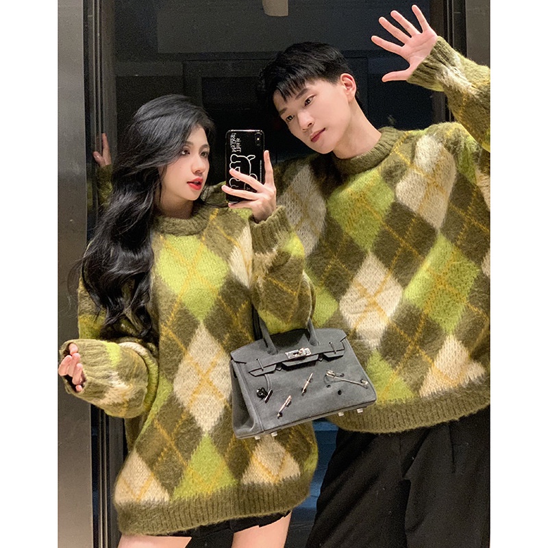 Hàng Mới Về Áo sweater Dệt Kim Chui Đầu Dáng Rộng Màu Xanh Lá Dứa Thời Trang Thu Đông 2023 coup