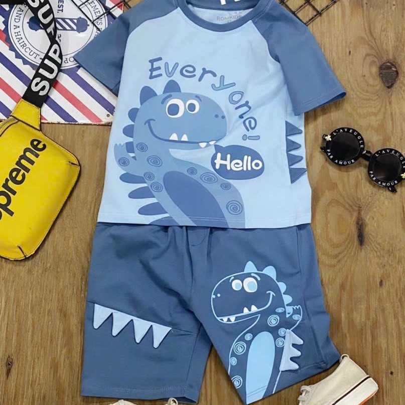 Ronikids bộ trai khủng long 2 màu xanh lá x xanh lam