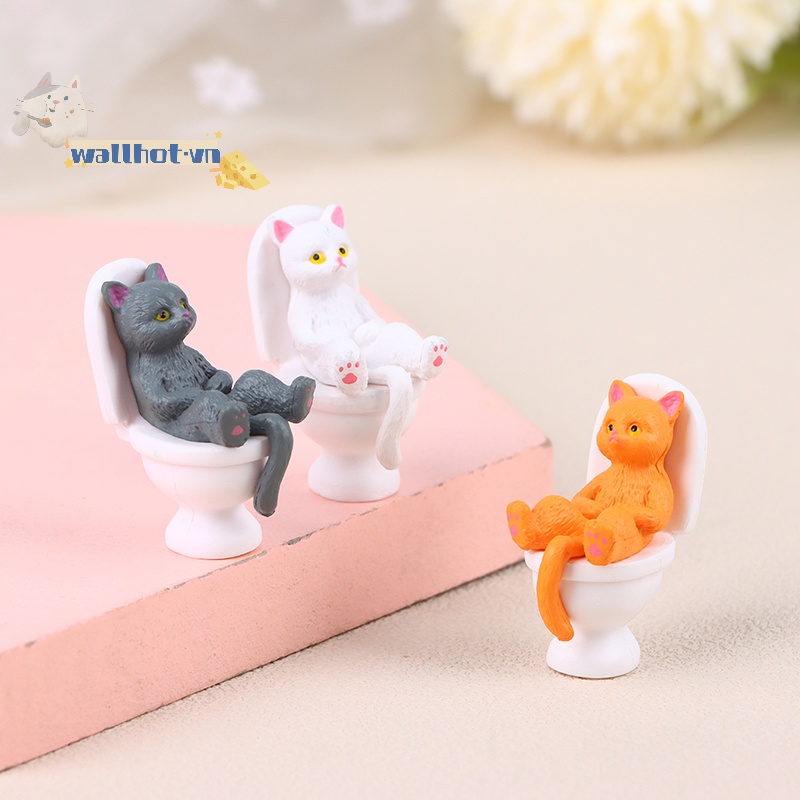 Wallhot > 1 Mô Hình Mèo Đi Vệ Sinh mini Dễ Thương Trang Trí Văn Phòng / Nhà Búp Bê well