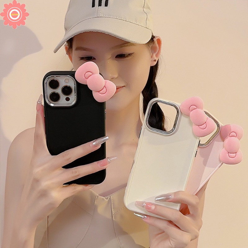 Ốp Điện Thoại Màu Trơn Trang Trí Nơ 3d Cho iphone 7plus 11 15 14 13 12 pro max xr 7 8 6 6s plus x xs max
