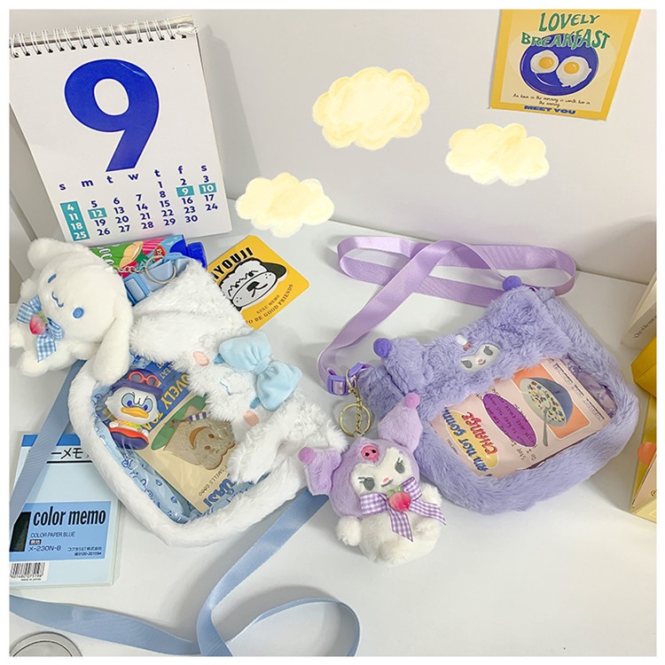 Sanrio Túi Đeo Chéo Hình kuromi cinnamoroll my melody hello kitty Bằng Lông Nhung Dễ Thương Xinh Xắn