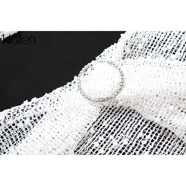 Klalien Đầm Ngắn Ôm Dáng Tay Dài Phối Lưới Xuyên Thấu Quyến Rũ Thời Trang Mùa Thu 2023 Cho Nữ