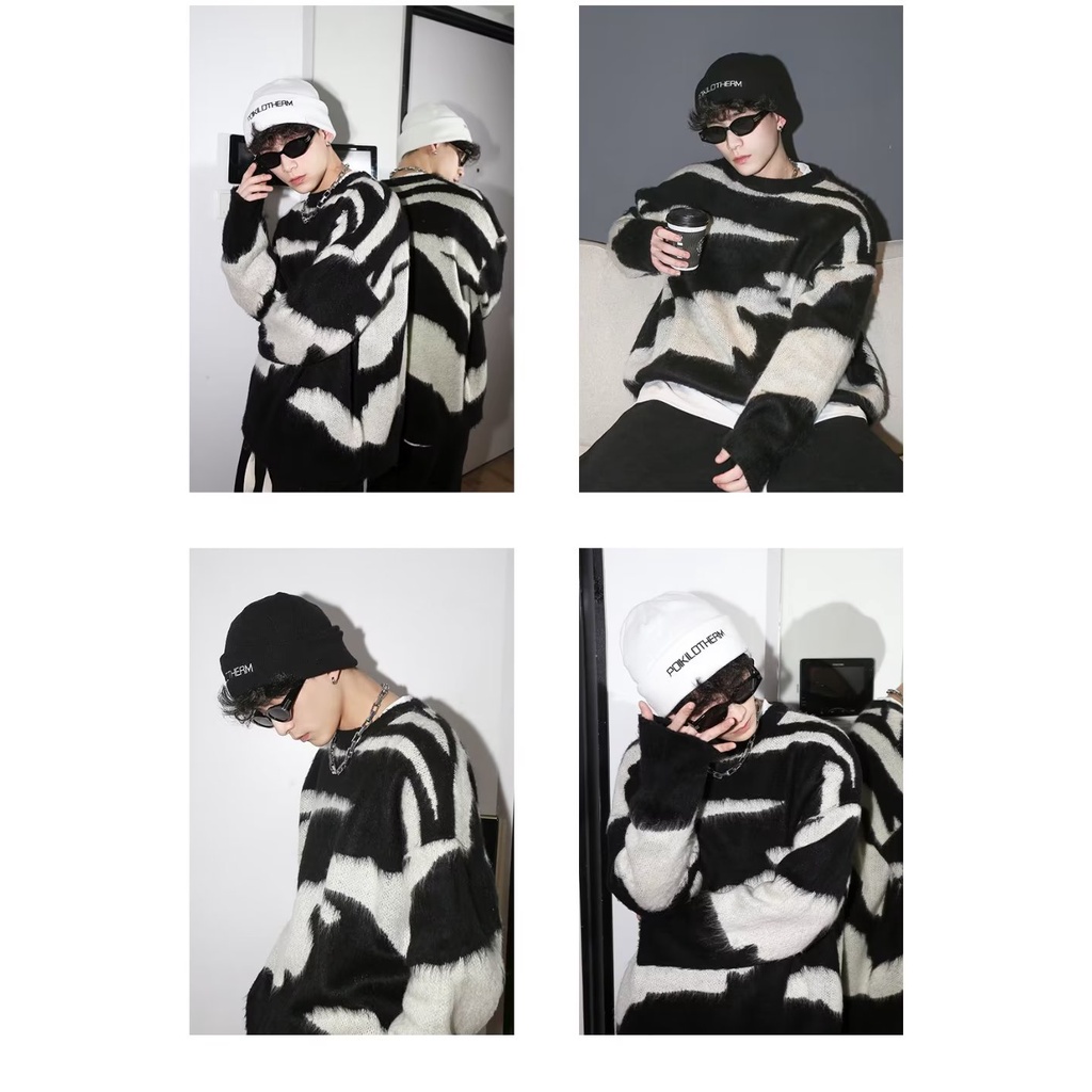 Áo sweater Dáng Rộng Họa Tiết Kẻ Sọc Phong Cách Nhật Bản Thời Trang Cao Cấp Cho Nam