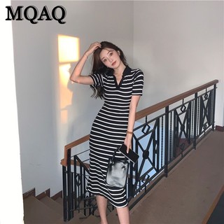 Mqaq Đầm Cổ polo Kẻ Sọc Quấn Mông Thon Gọn Và Đa Năng Kiểu Pháp Mùa Hè