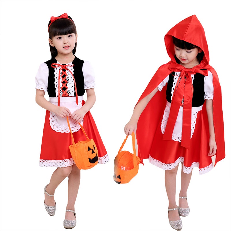 Momo Đầm Hóa Trang Cô Bé Quàng Khăn Đỏ Cho Bé Gái
