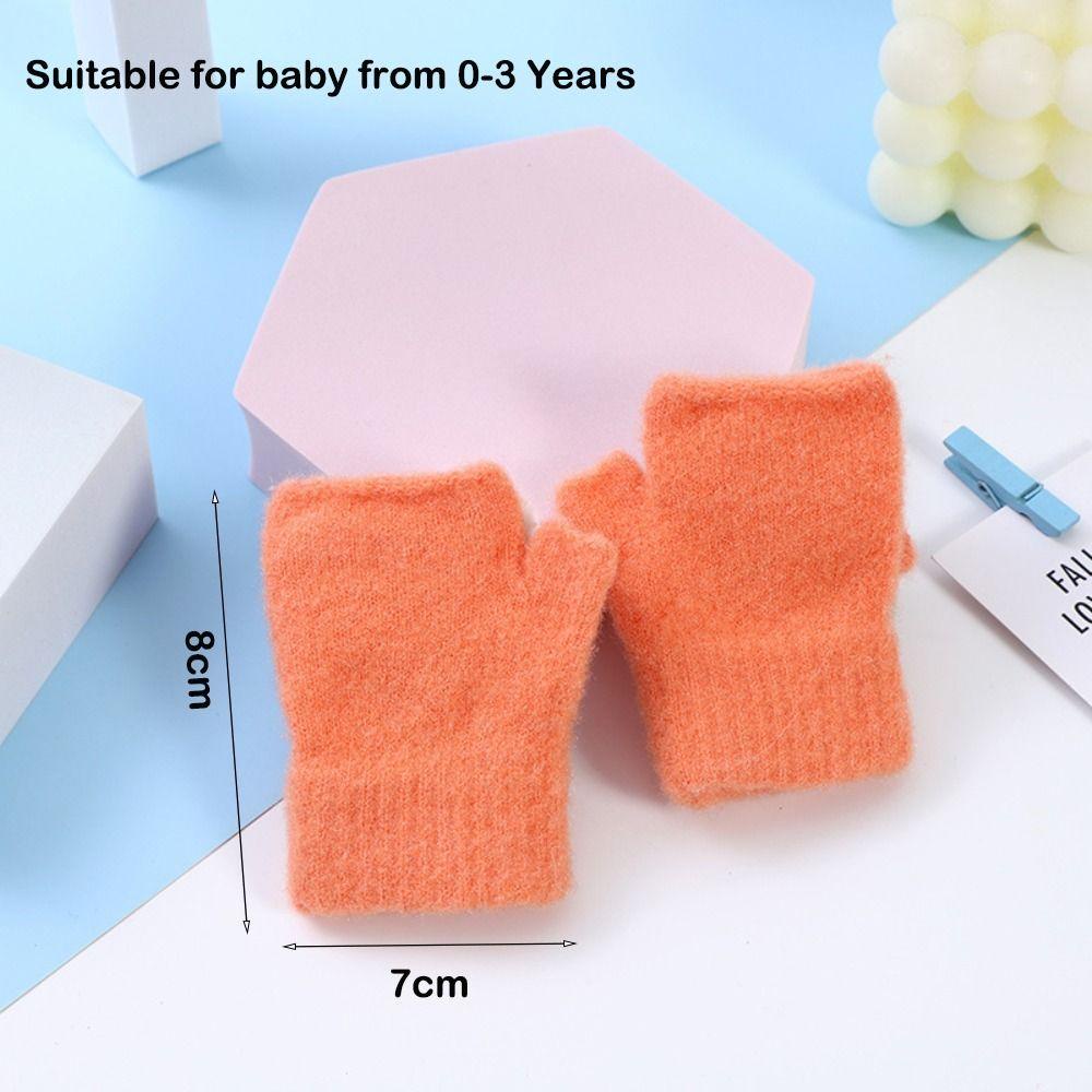 Găng Tay Dệt Kim Dày Dặn Hở Ngón Giữ Ấm Mùa Đông Cho Bé