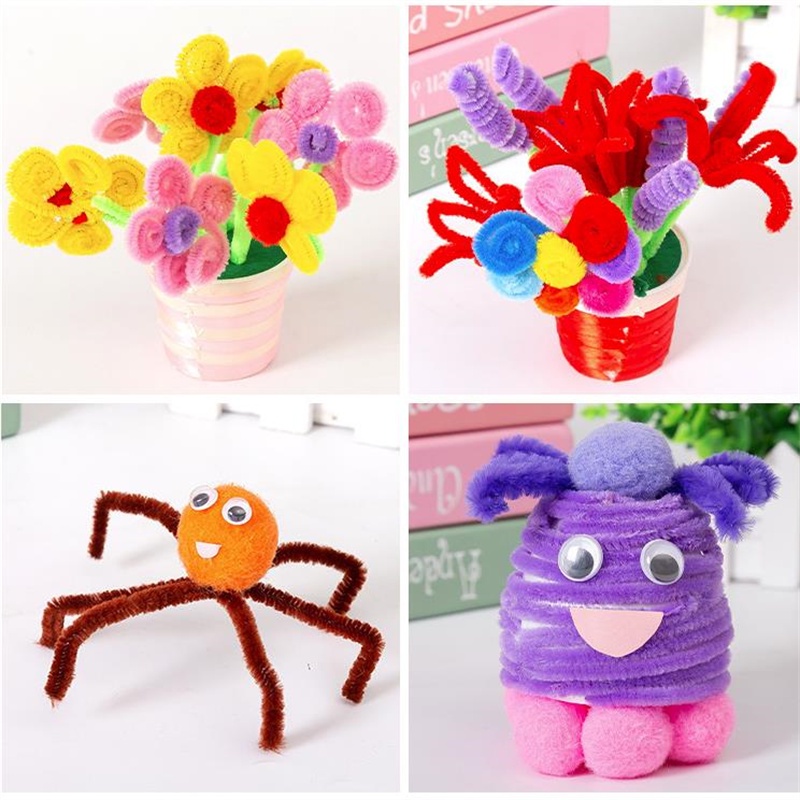 Bộ 100 Que Vải chenille Nhiều Màu Sắc Dùng Làm Sạch Thân Cây / macaron Đồ Chơi Giáo Dục Cho Bé