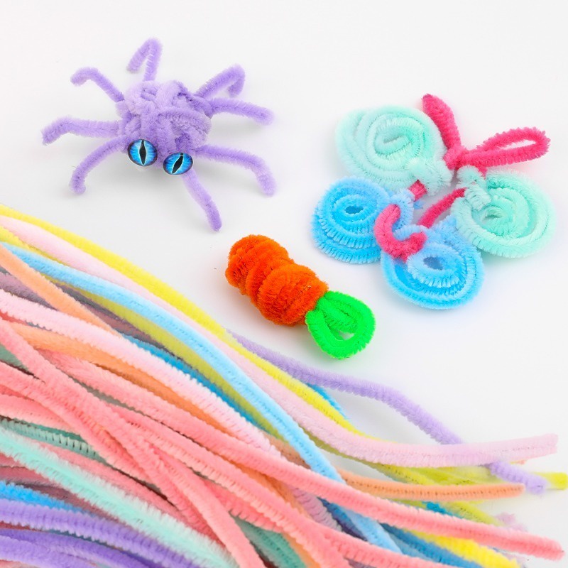 Set 20 / 100 Que Vải Lông Xù Nhiều Màu Sắc Dùng Làm Đồ Chơi Cho Bé