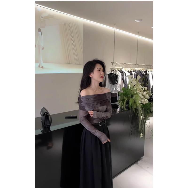 Áo chiffon Trễ Vai Dài Tay Nhuộm Màu Thời Trang Nữ Tính