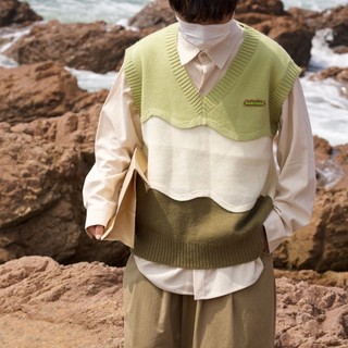 Áo sweater Dệt Kim Cổ Chữ v Dáng Rộng Màu Sắc Tương Phản Phong Cách retro Dành Cho Nam Và Nữ