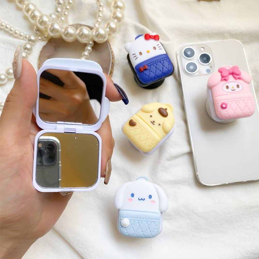 Gương Trang Điểm Để Bàn Có Túi Khí Chống Rơi Hình Mèo Munamoroll Kèm Giá Đỡ Điện Thoại Tiện Dụng
