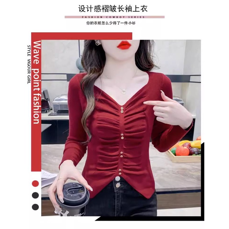 Áo Thun Dệt Kim Tay Dài Dáng Ôm Phong Cách Hàn Quốc Thời Trang Mùa Thu Cho Nữ 2