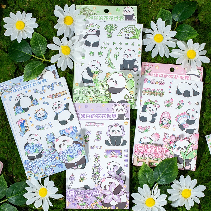 Set 2 tấm Sticker Panda Siêu Dễ Thương Dùng Trang Trí Sổ/Vở