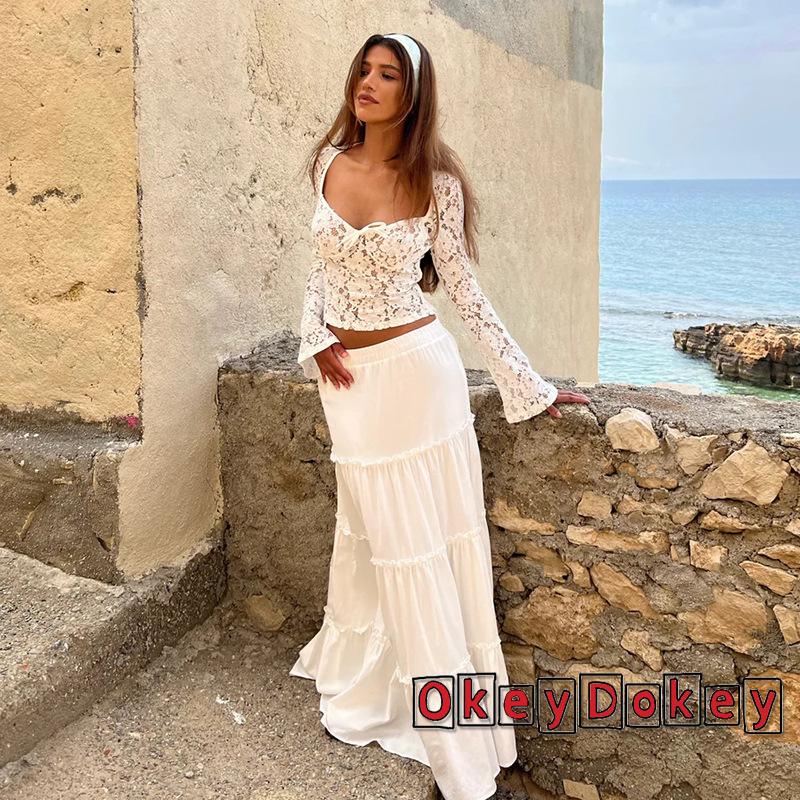 Áo Kiểu Tay Dài Cổ Phối Ren Hoa Và Nơ Phía Trước Thời Trang Cho Nữ