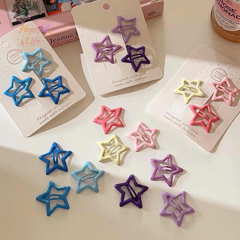 Set 5 Kẹp Tóc Kim Loại Hình Ngôi Sao Năm Cánh Nhiều Màu Sắc Ngọt Ngào Cho Bé Gái